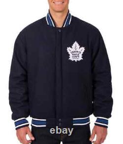 Toronto Maple Leafs Varsity Jacket Embroidered All Wool Two-Tone Jacket Navy