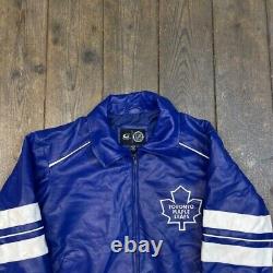 Toronto Maple Leaves Leather Jacket 90s NHL Full Zip Coat, Blue, Womens Medium