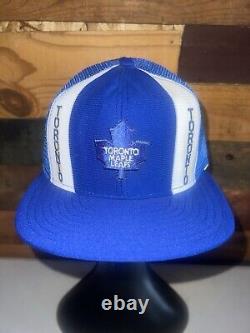 VTG 80s Toronto Maple Leafs NHL Hockey Blue color Snapback Hat AJD Lucky Stripes