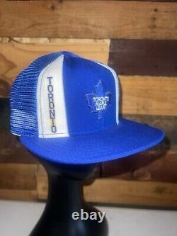 VTG 80s Toronto Maple Leafs NHL Hockey Blue color Snapback Hat AJD Lucky Stripes