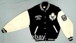 Vtg 1999 Roots Canada Varsity Jacket Toronto Maple Leafs Hockey Leather Wool L
